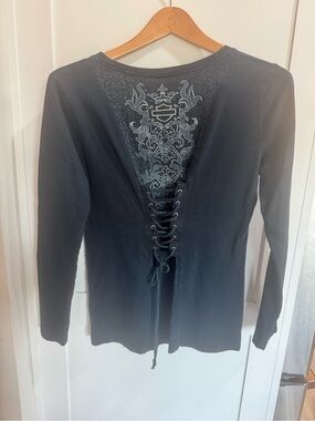 Harley-Davidson Black Long-Sleeve Tee with Lace Up Back